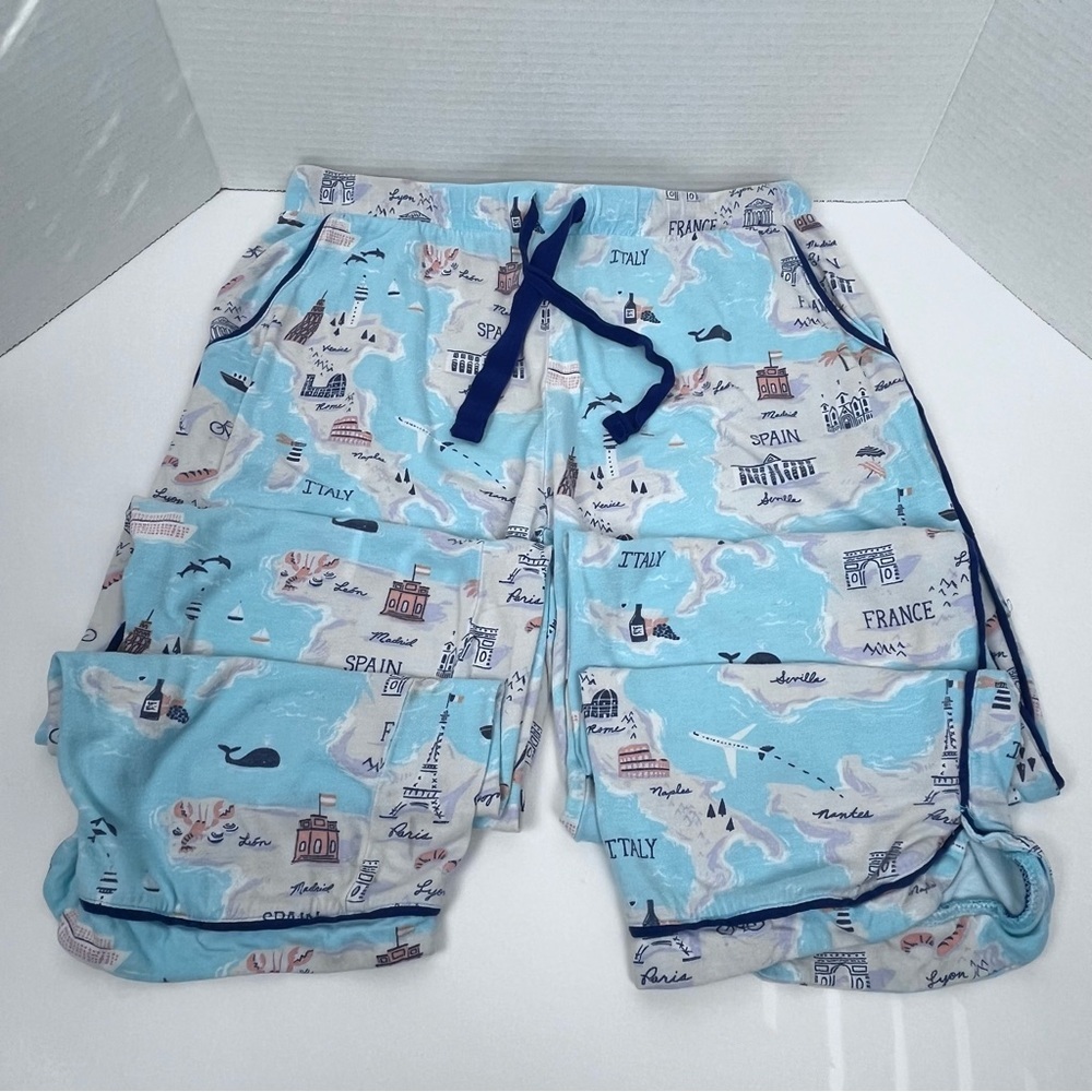 Munki Munki Women's Bamboo Blend Travel Themed AOP Lounge Pants Size XS; Pajama